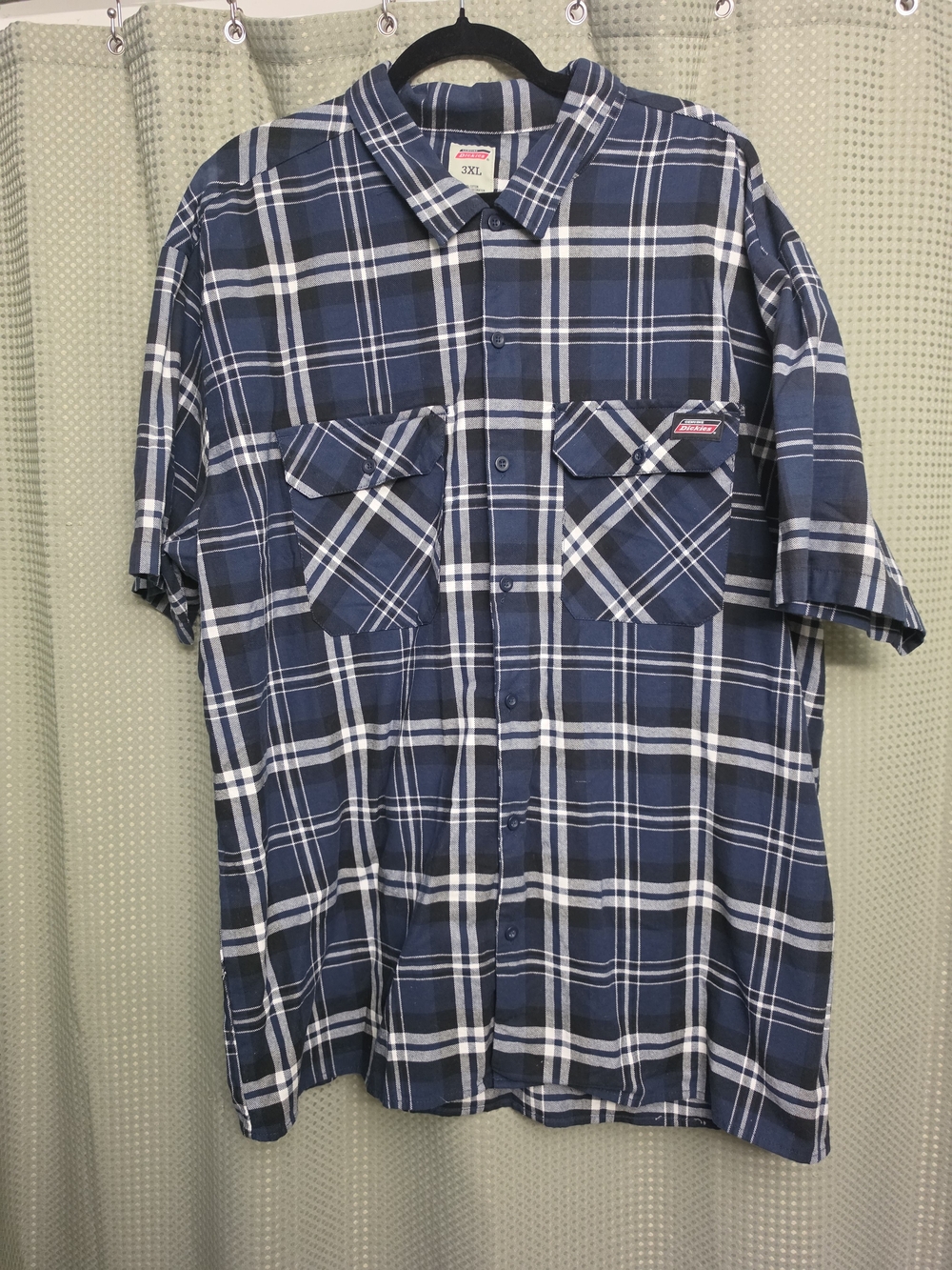 Dickies Blue and White Plaid Short-Sleeve Button-Down Shirt